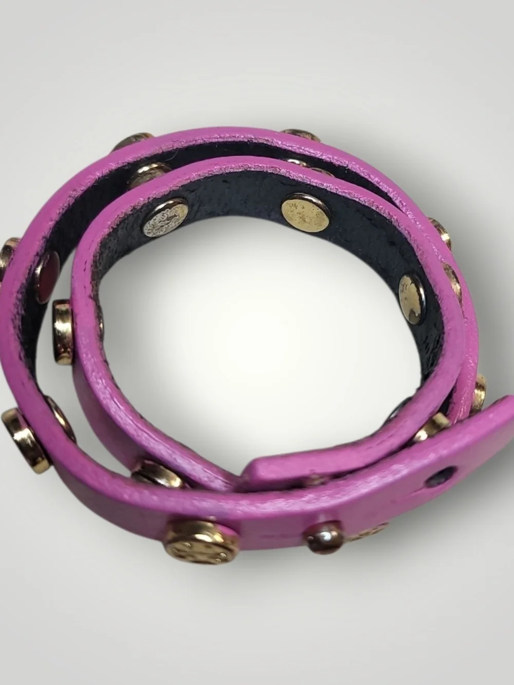 Tory Burch Pink Leather Wrap Bracelet with Gold Logo Studs Preloved